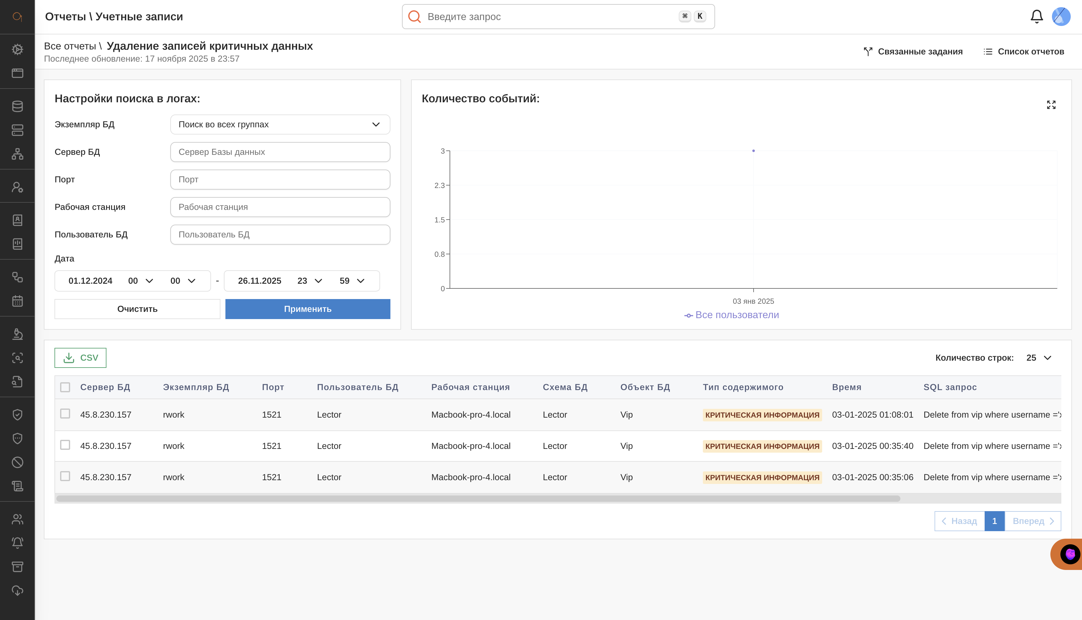Удаление записей критичных данных
